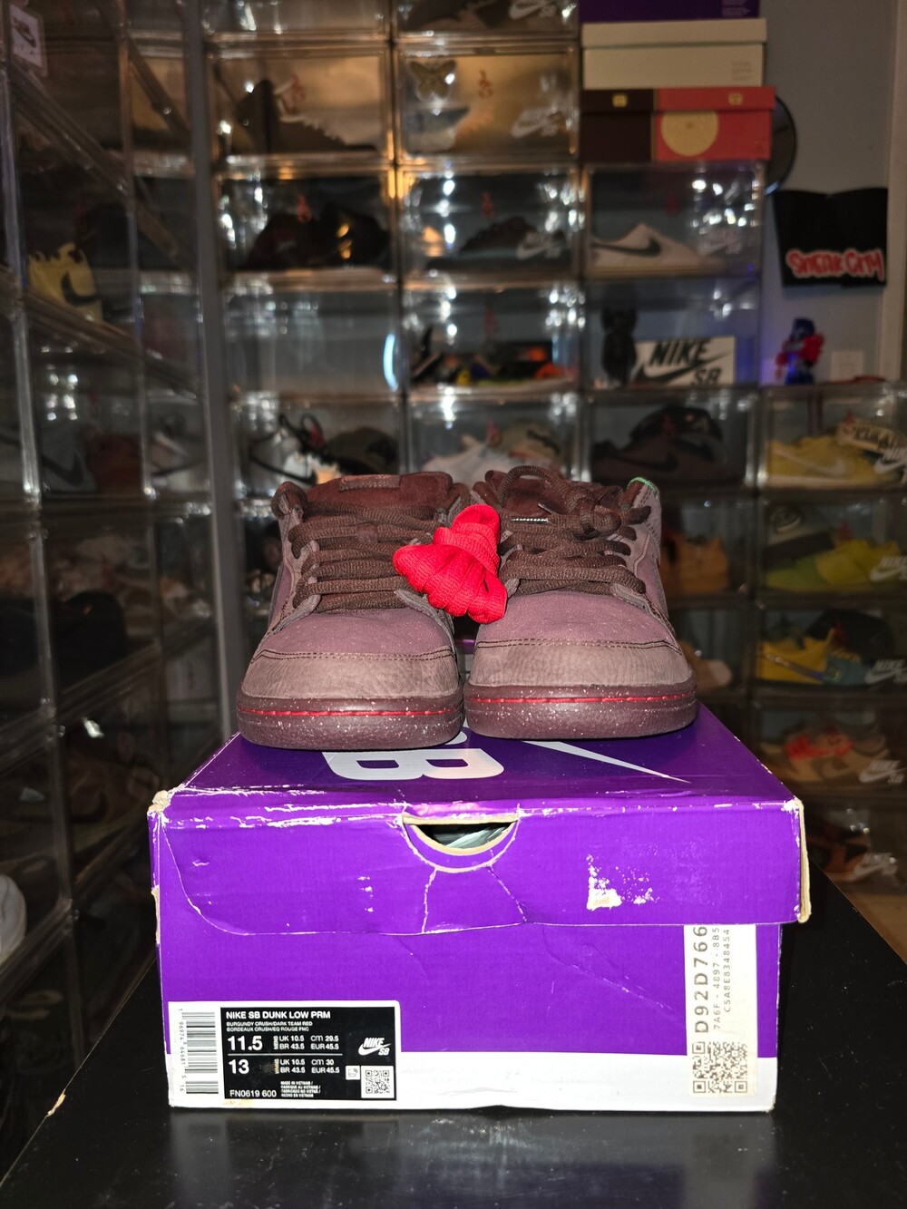 Nike SB Dunk Low PRM Shoes 11.5 Burgundy Crush/Dark Team Red Suede